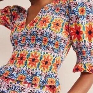 Boden Smocked Bodice Crop Top | Size 6